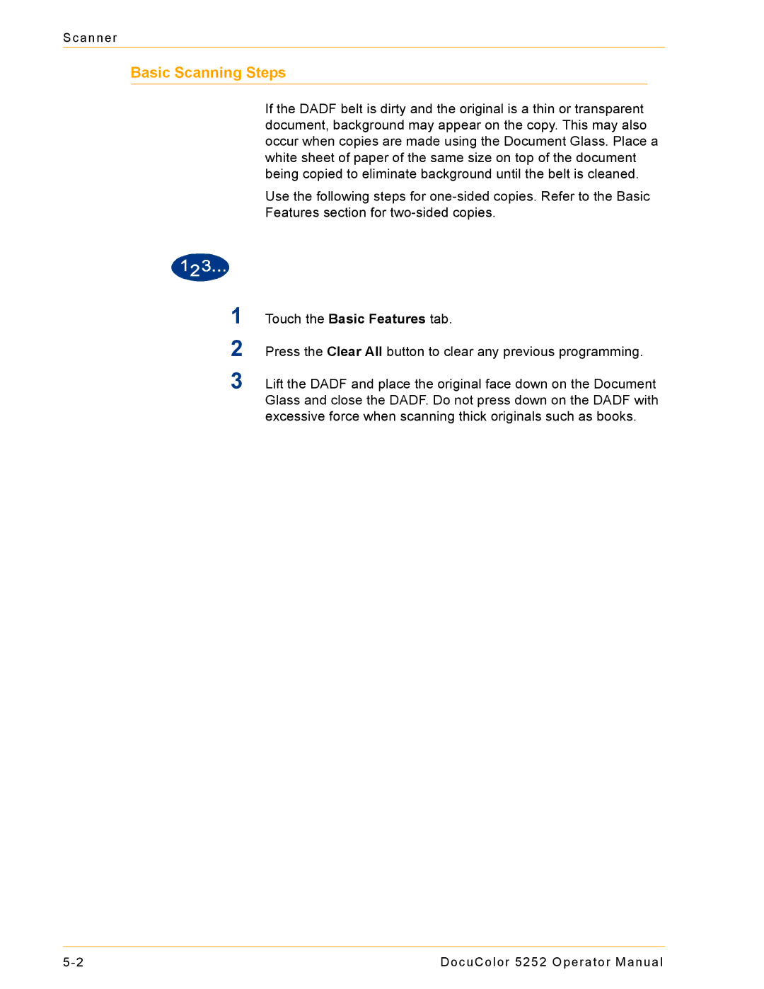 Xerox 5252 manual Basic Scanning Steps, Touch the Basic Features tab 