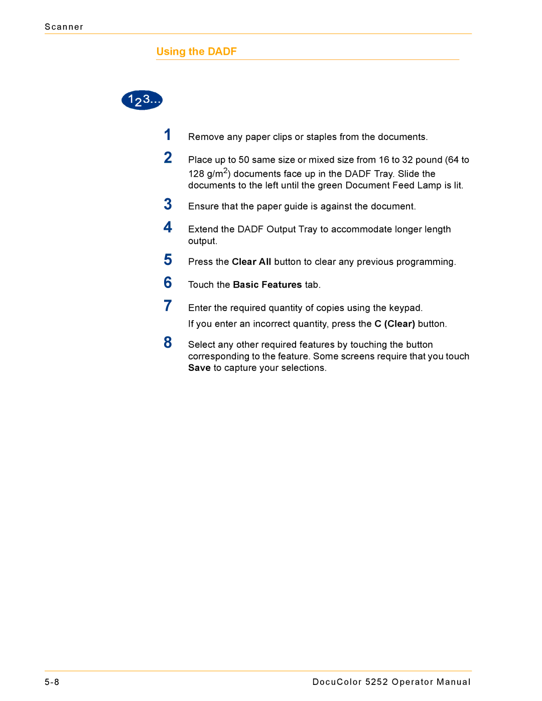 Xerox 5252 manual Using the Dadf 