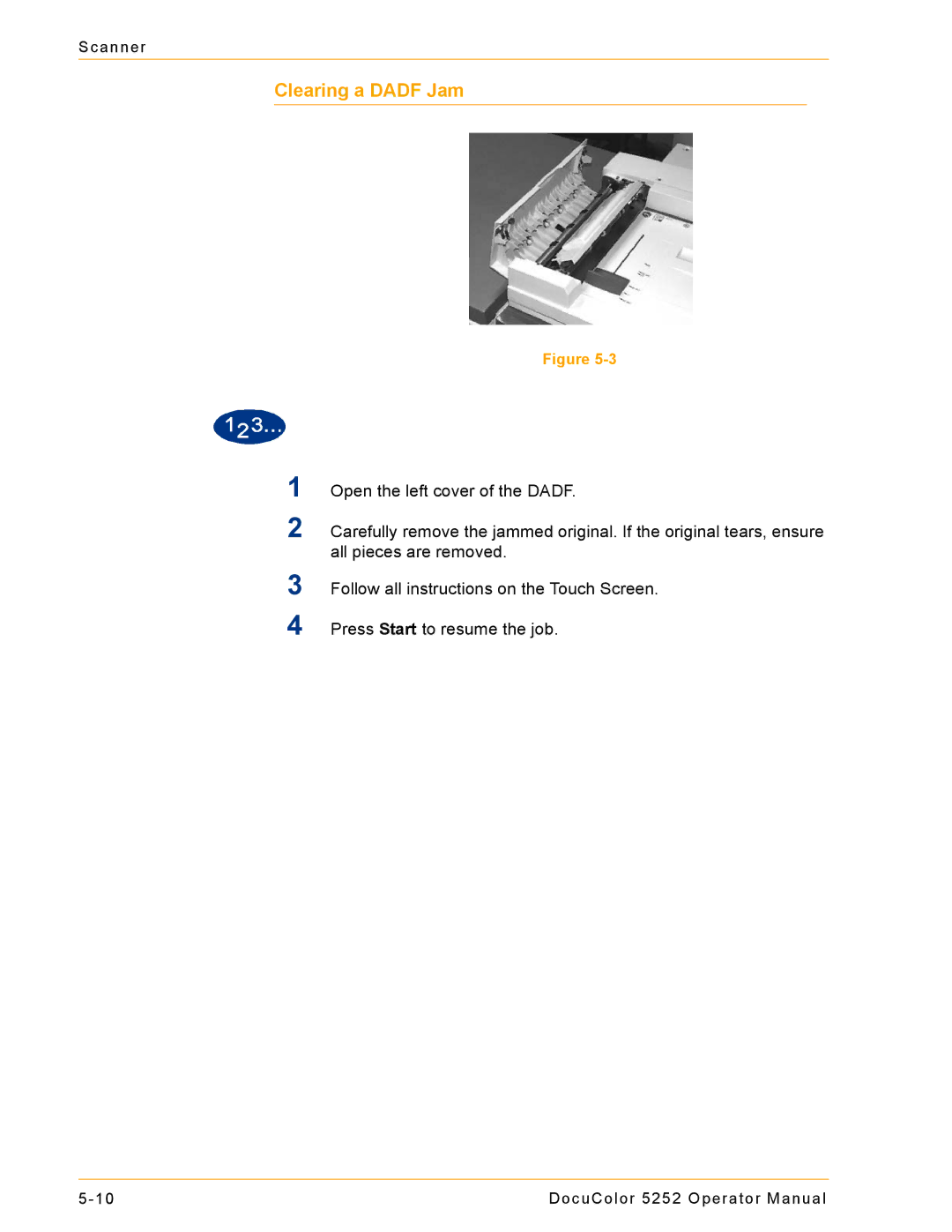 Xerox 5252 manual Clearing a Dadf Jam 