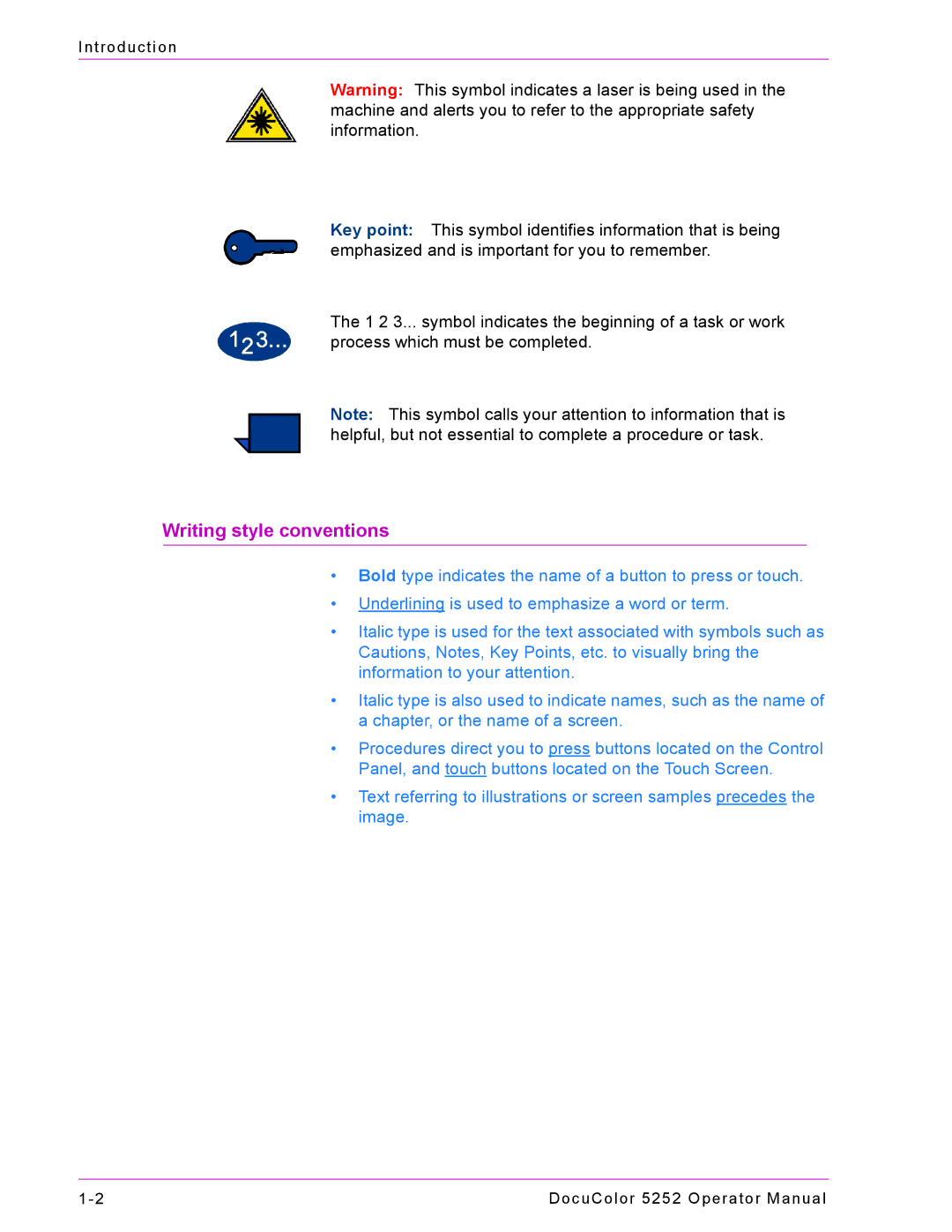 Xerox 5252 manual Writing style conventions 