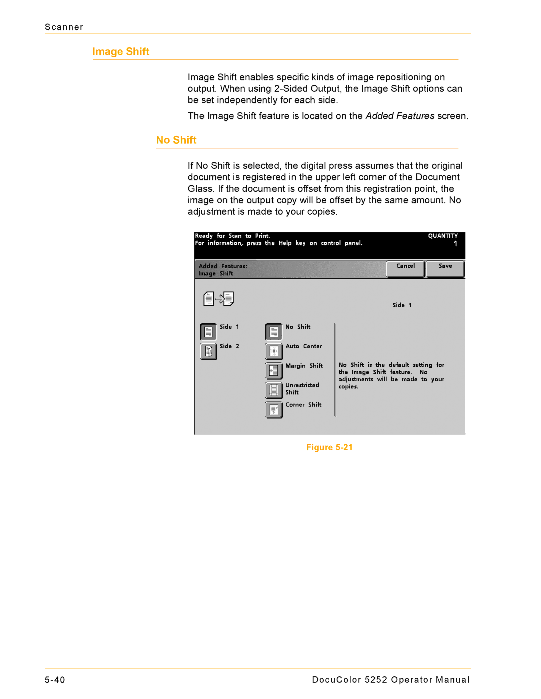 Xerox 5252 manual Image Shift, No Shift 