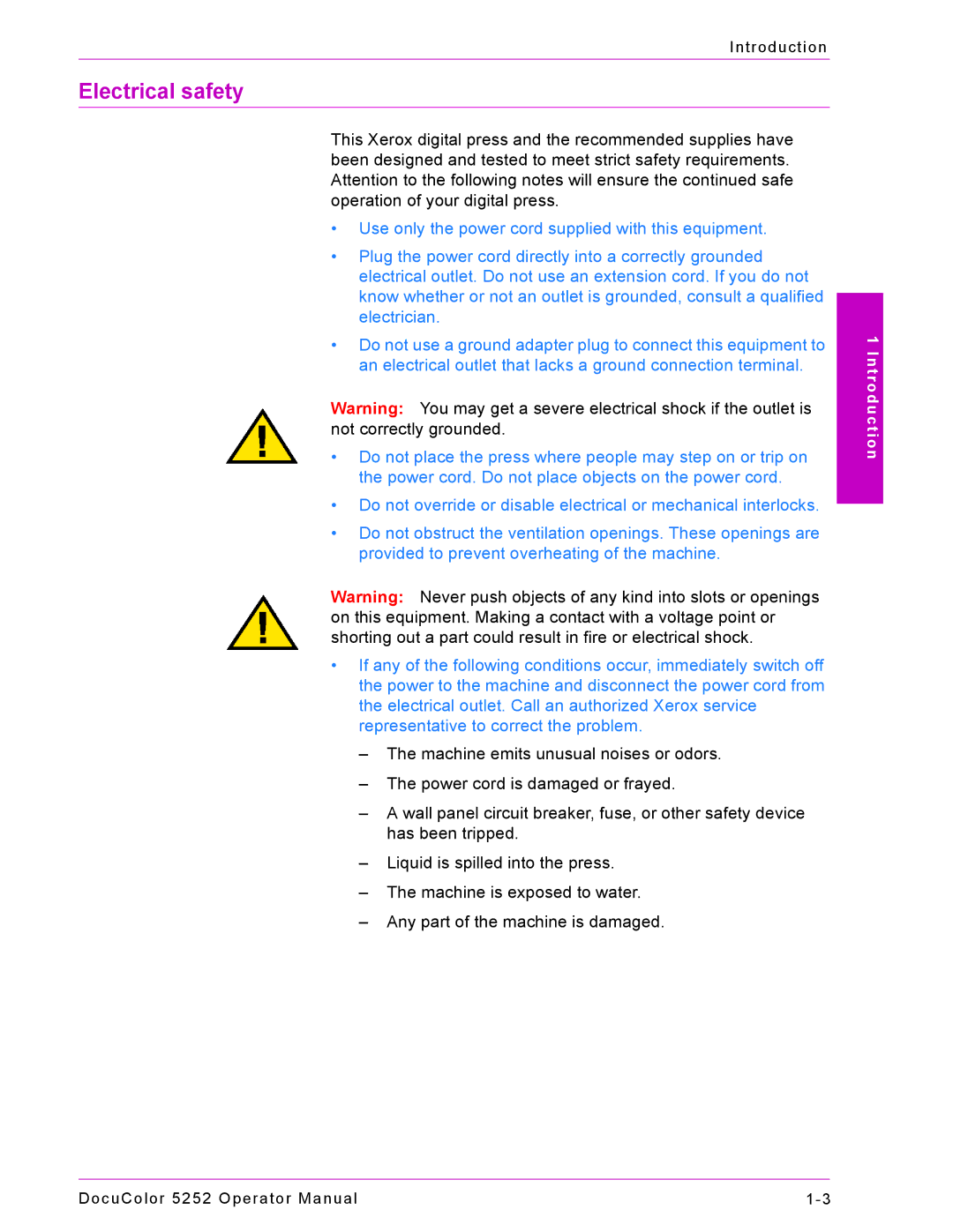 Xerox 5252 manual Electrical safety 