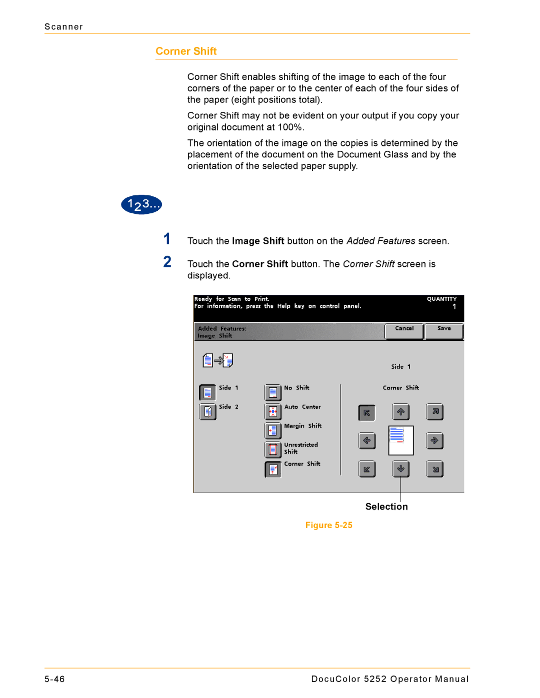 Xerox 5252 manual Corner Shift, Selection 