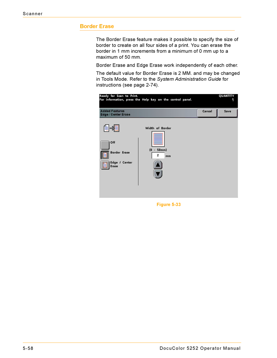 Xerox 5252 manual Border Erase 