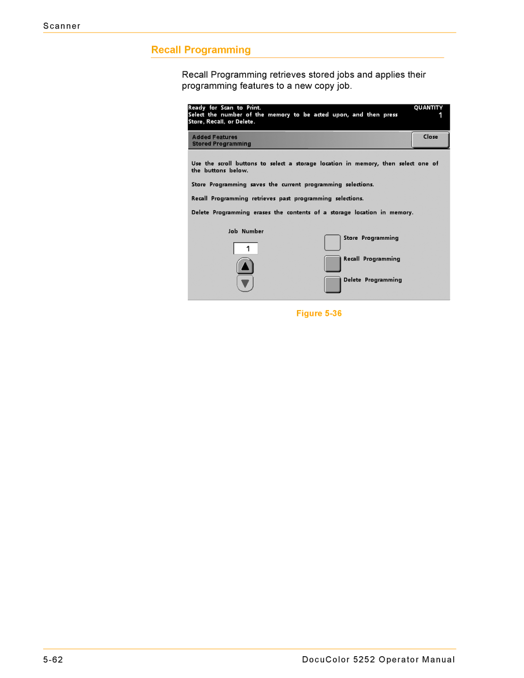 Xerox 5252 manual Recall Programming 