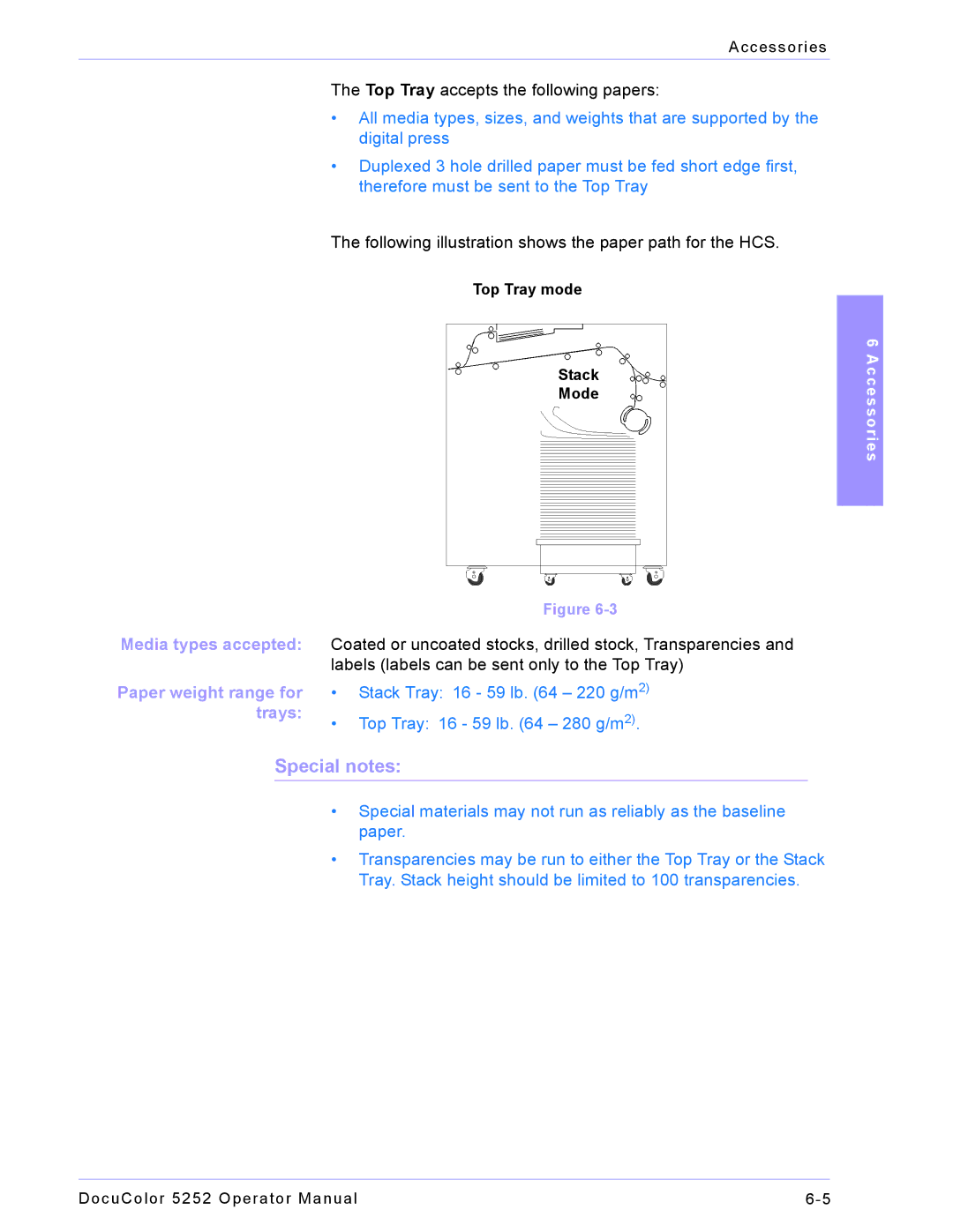 Xerox 5252 manual Special notes, Media types accepted 