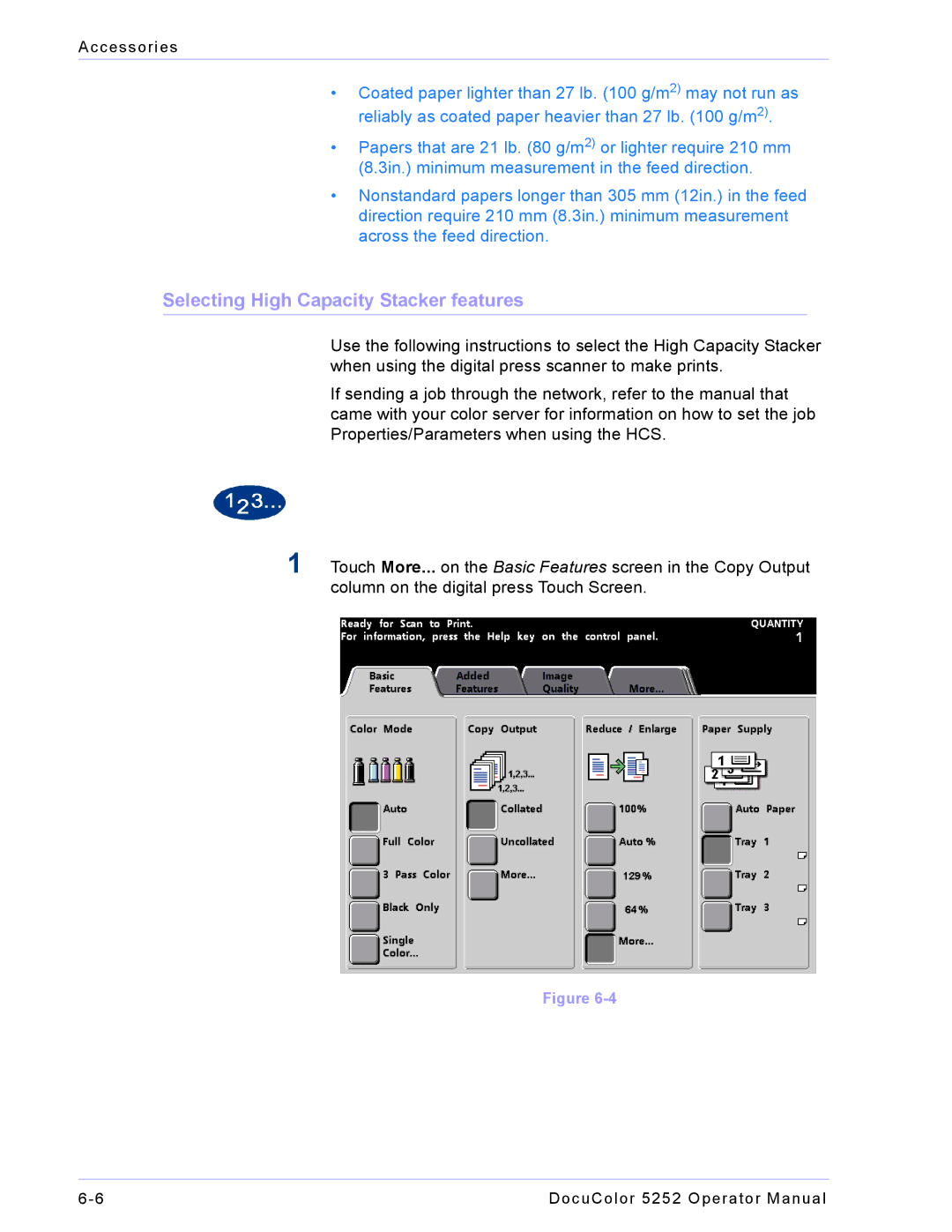 Xerox 5252 manual Selecting High Capacity Stacker features 