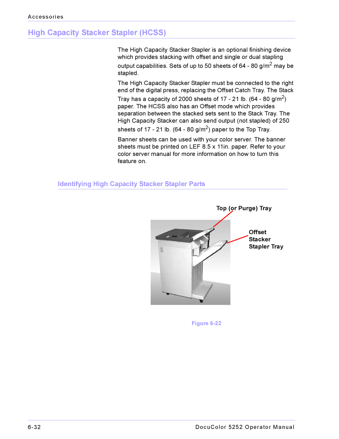 Xerox 5252 manual High Capacity Stacker Stapler Hcss, Identifying High Capacity Stacker Stapler Parts 