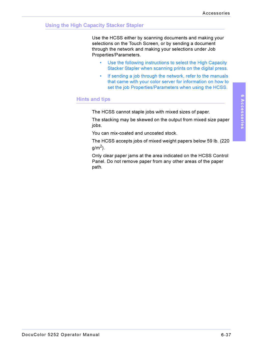 Xerox 5252 manual Using the High Capacity Stacker Stapler, Hints and tips 