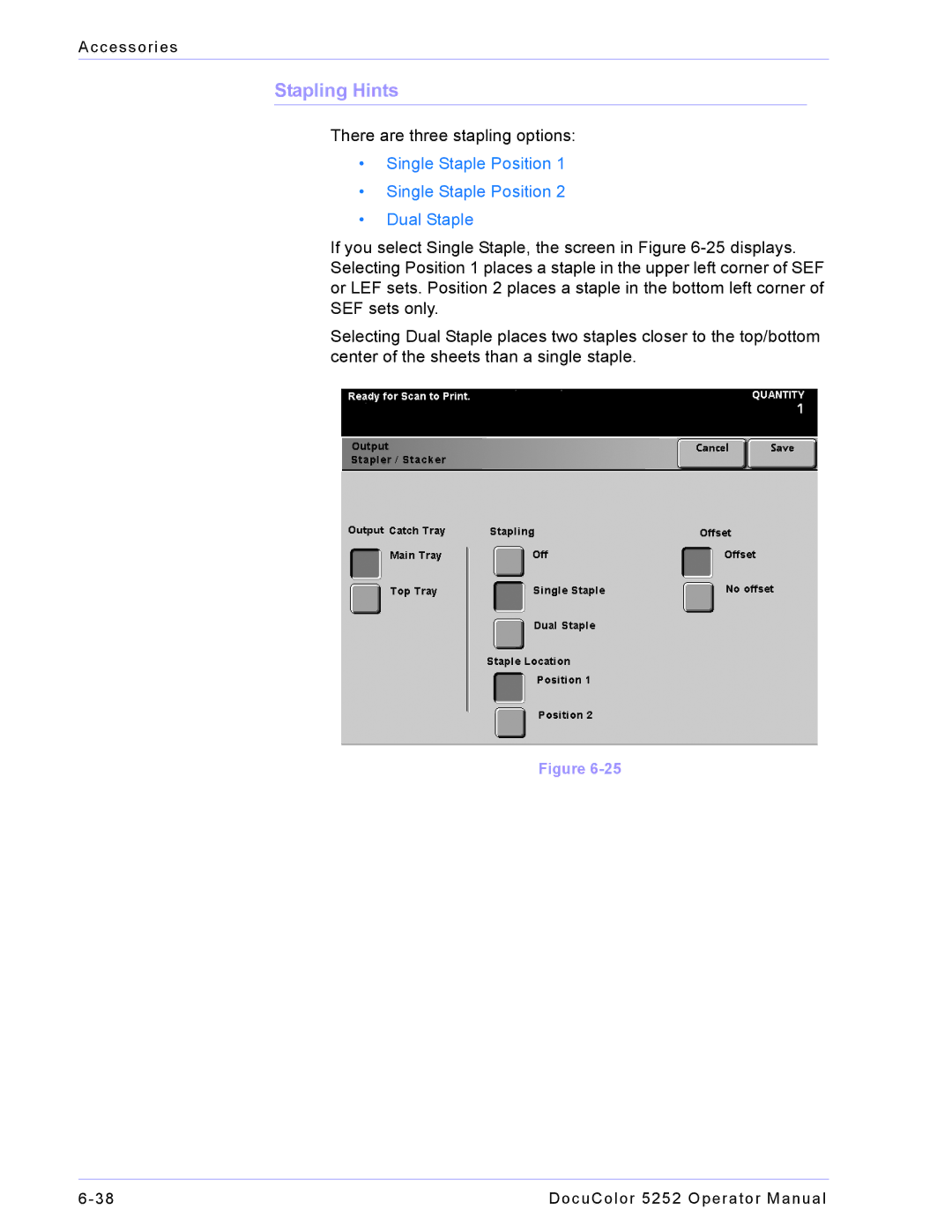 Xerox 5252 manual Stapling Hints, Single Staple Position Dual Staple 