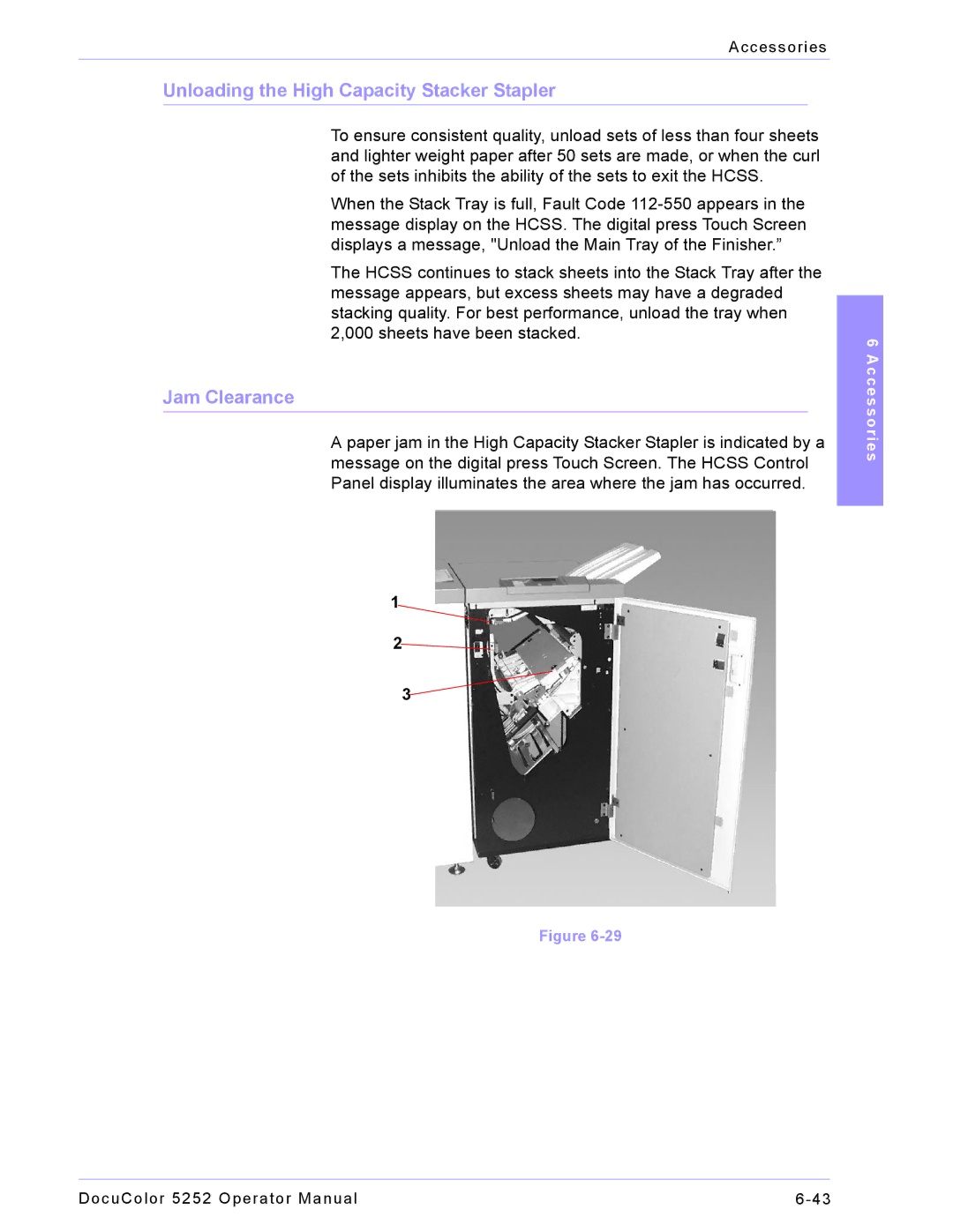 Xerox 5252 manual Unloading the High Capacity Stacker Stapler, Jam Clearance 