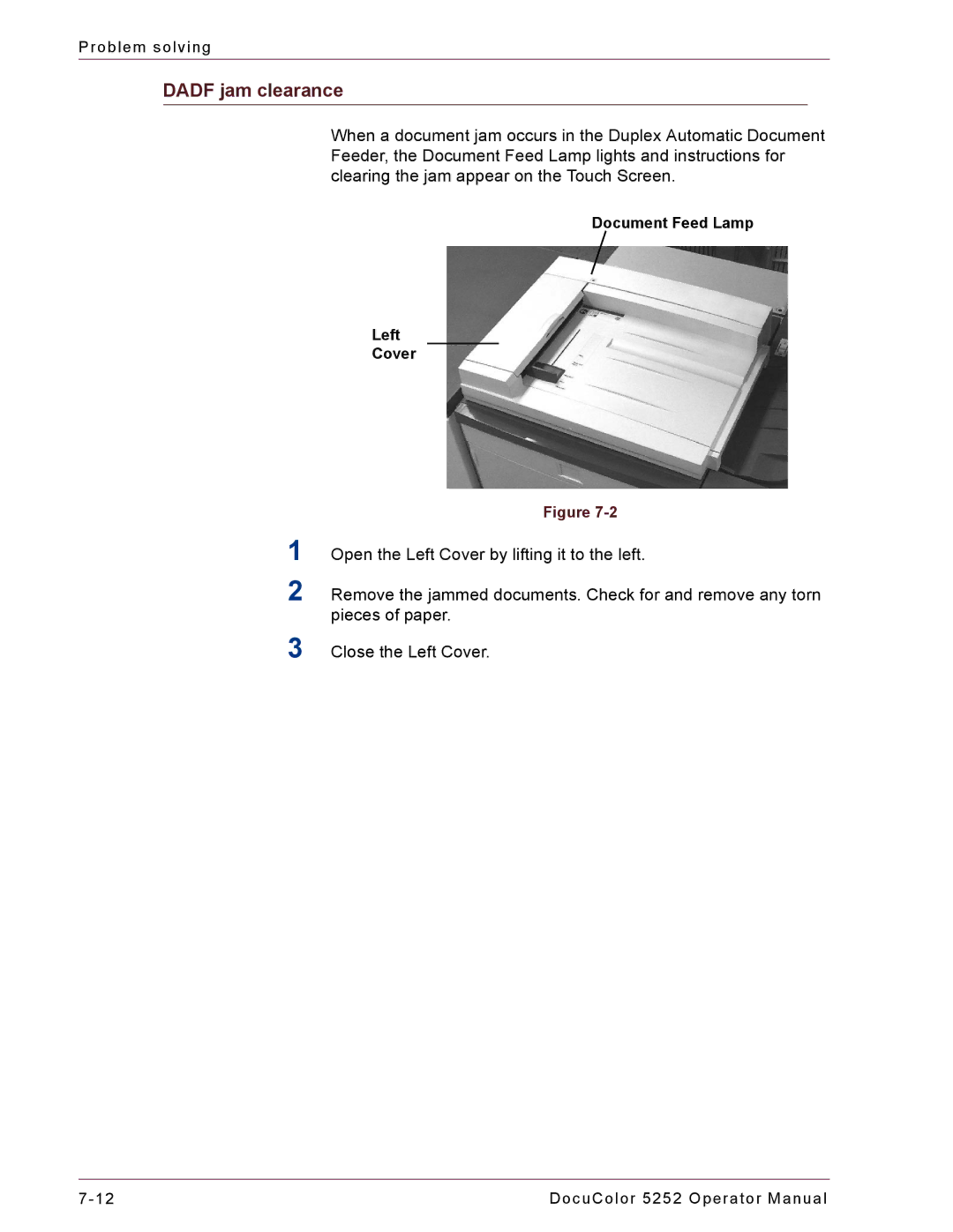 Xerox 5252 manual Dadf jam clearance 