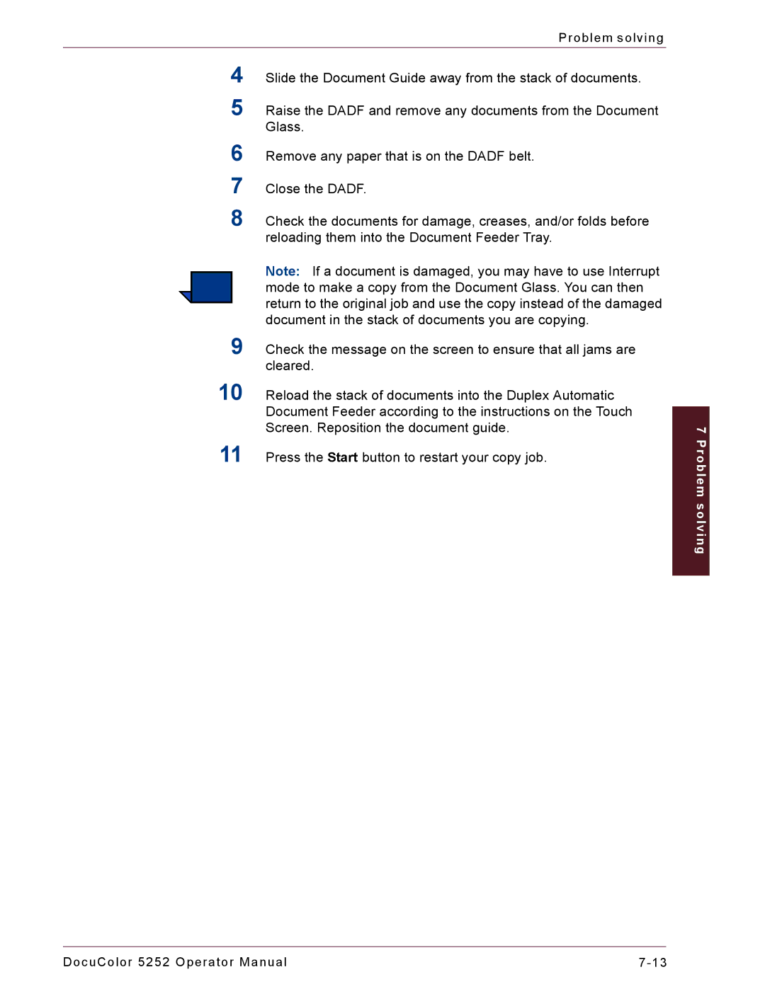 Xerox 5252 manual Problem solving 