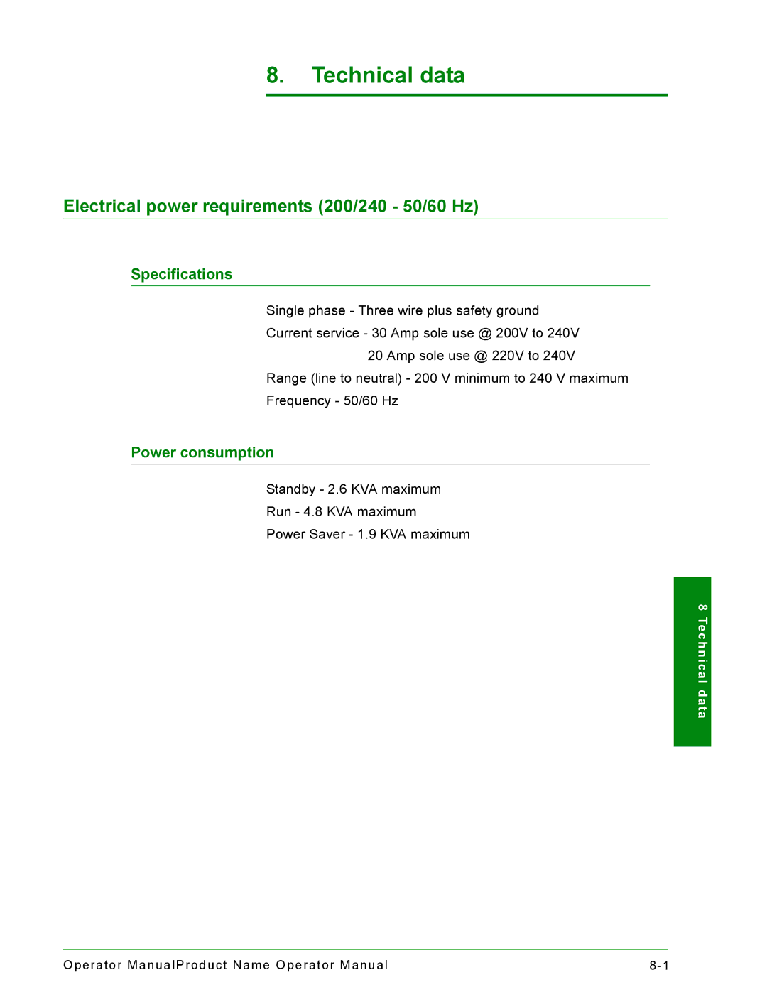 Xerox 5252 manual Technical data 