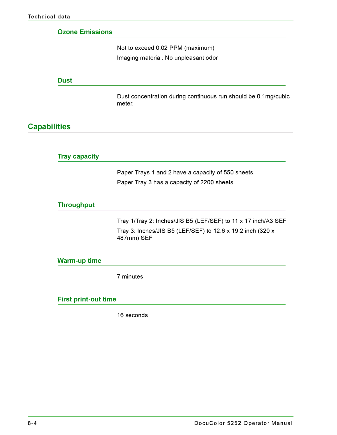 Xerox 5252 manual Capabilities 