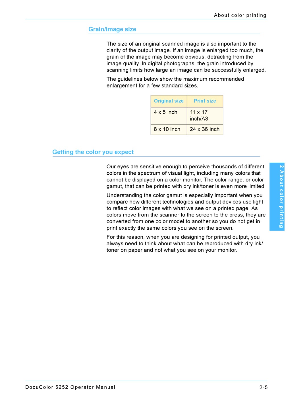 Xerox 5252 manual Grain/image size 