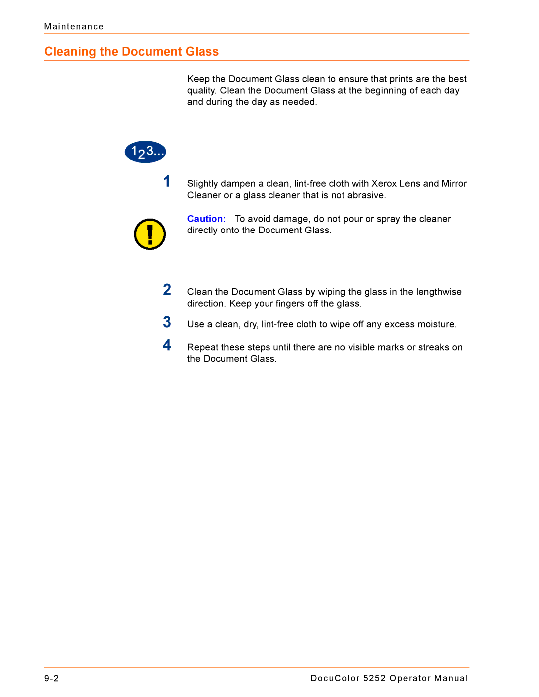 Xerox 5252 manual Cleaning the Document Glass 