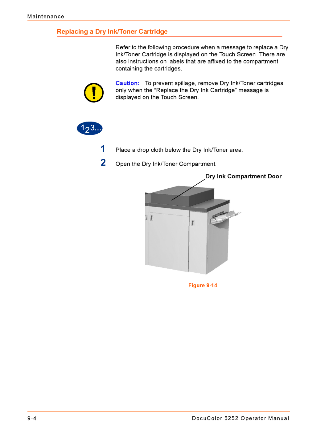 Xerox 5252 manual Replacing a Dry Ink/Toner Cartridge 