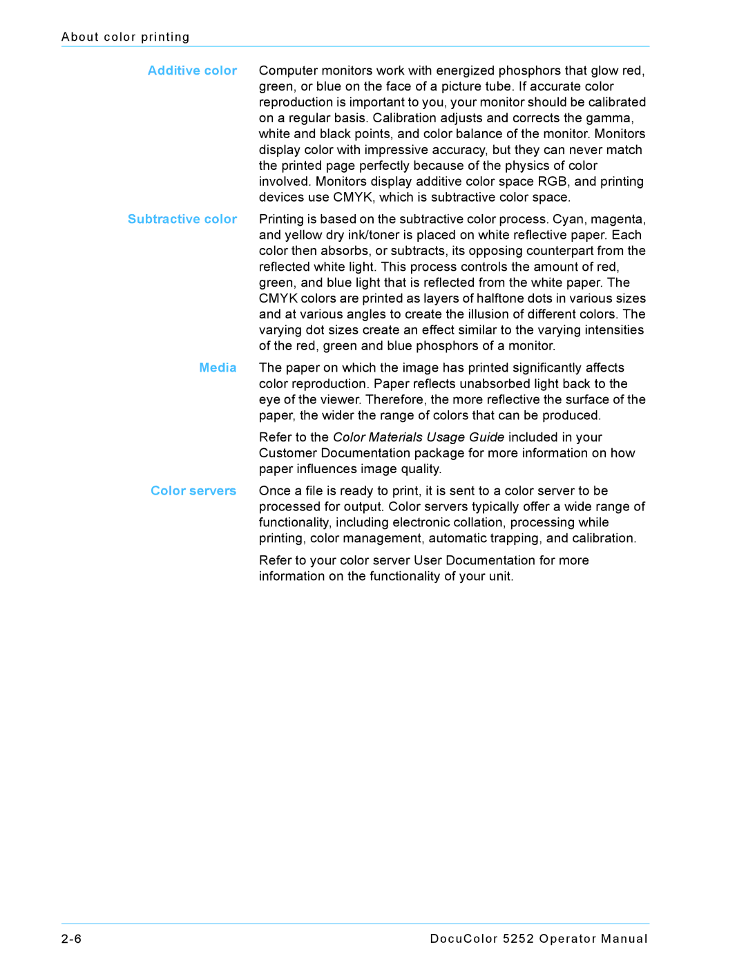 Xerox 5252 manual About color printing 