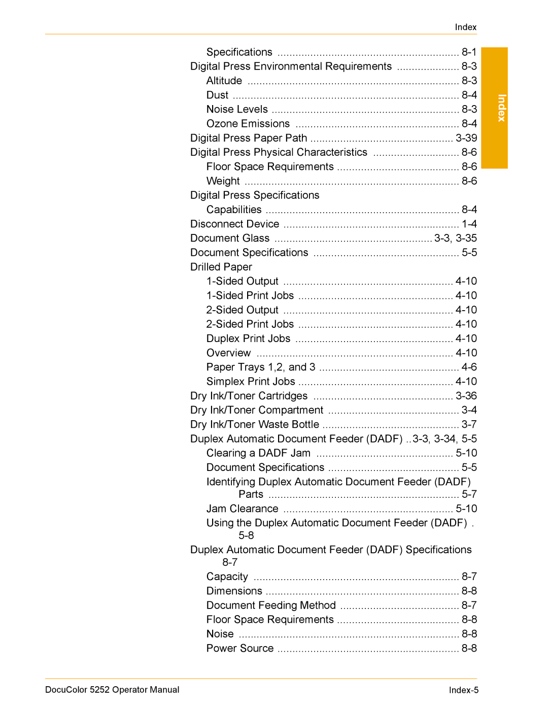 Xerox 5252 manual Digital Press Specifications 