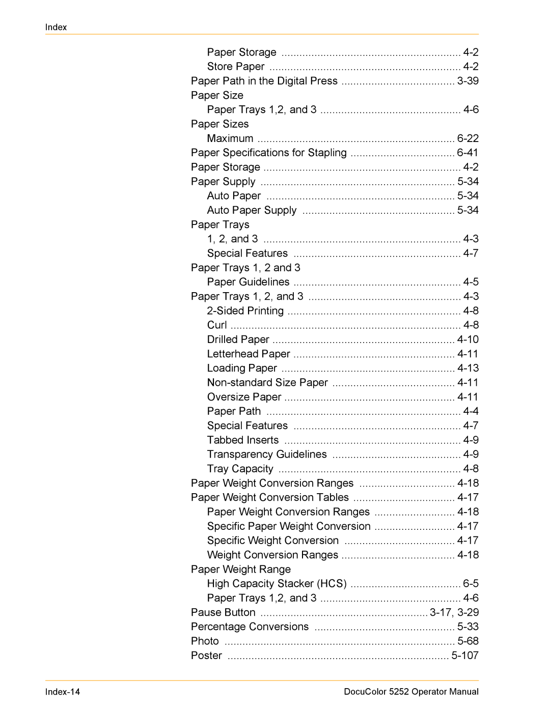 Xerox 5252 manual Paper Trays 