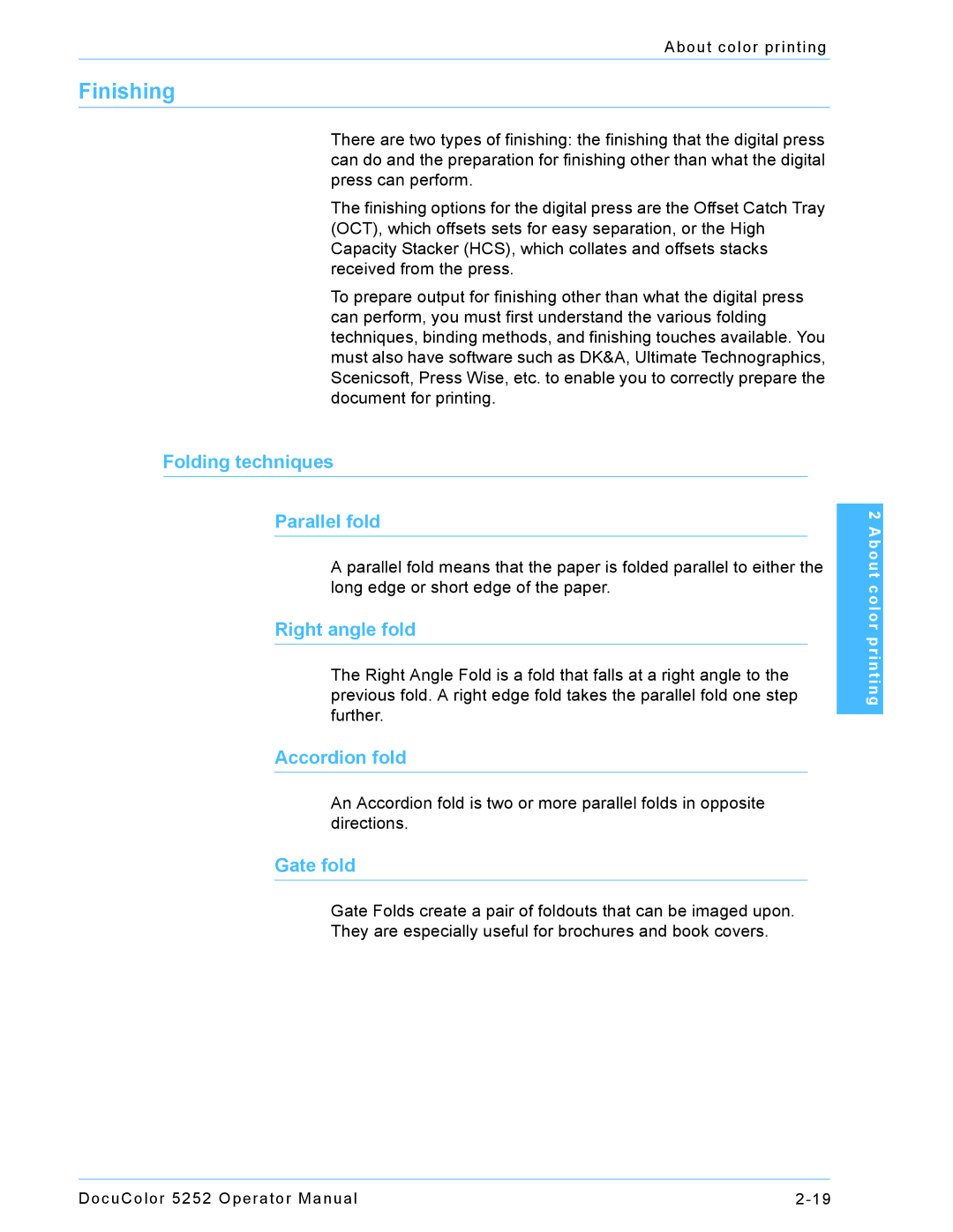 Xerox 5252 manual Finishing 