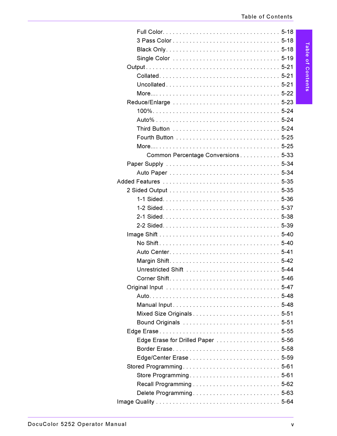 Xerox 5252 manual Table of Contents 