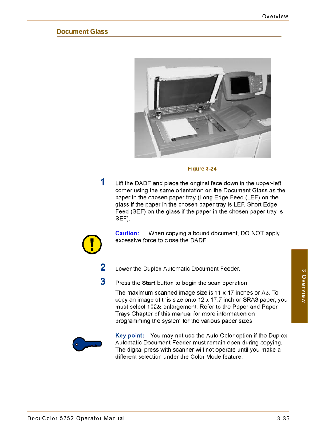 Xerox 5252 manual Document Glass 