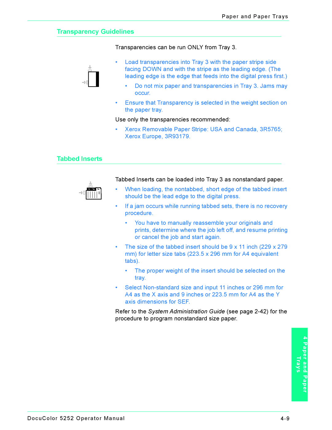 Xerox 5252 manual Transparency Guidelines 