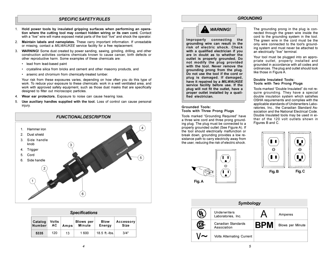 Xerox 5335 manual Specific Safety Rules Grounding, Functionaldescription, Specifications, Symbology 