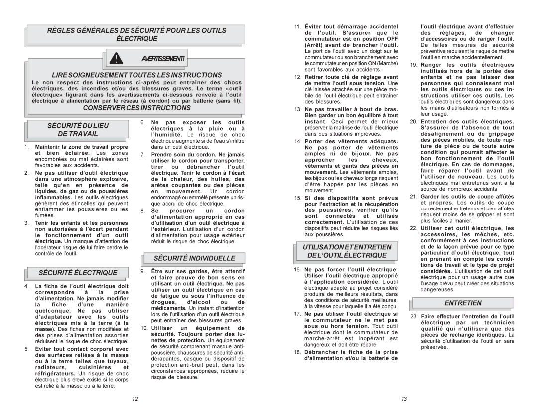 Xerox 5335 Conserver CES Instructions, Sécurité DU Lieu DE Travail, Sécurité Électrique, Sécurité Individuelle, Entretien 