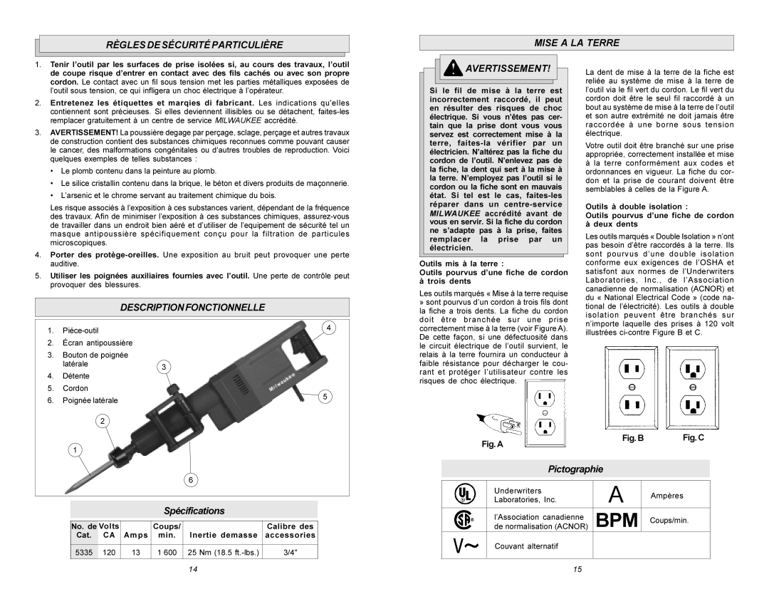 Xerox 5335 manual Règles DE Sécurité Particulière Mise a LA Terre, Descriptionfonctionnelle, Spécifications, Pictographie 