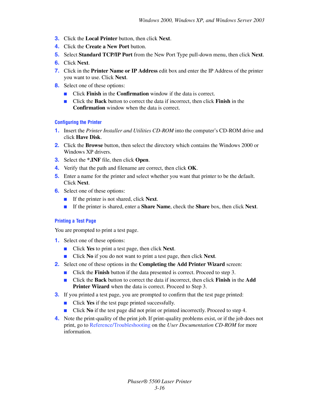 Xerox 5500 manual Click the Create a New Port button 