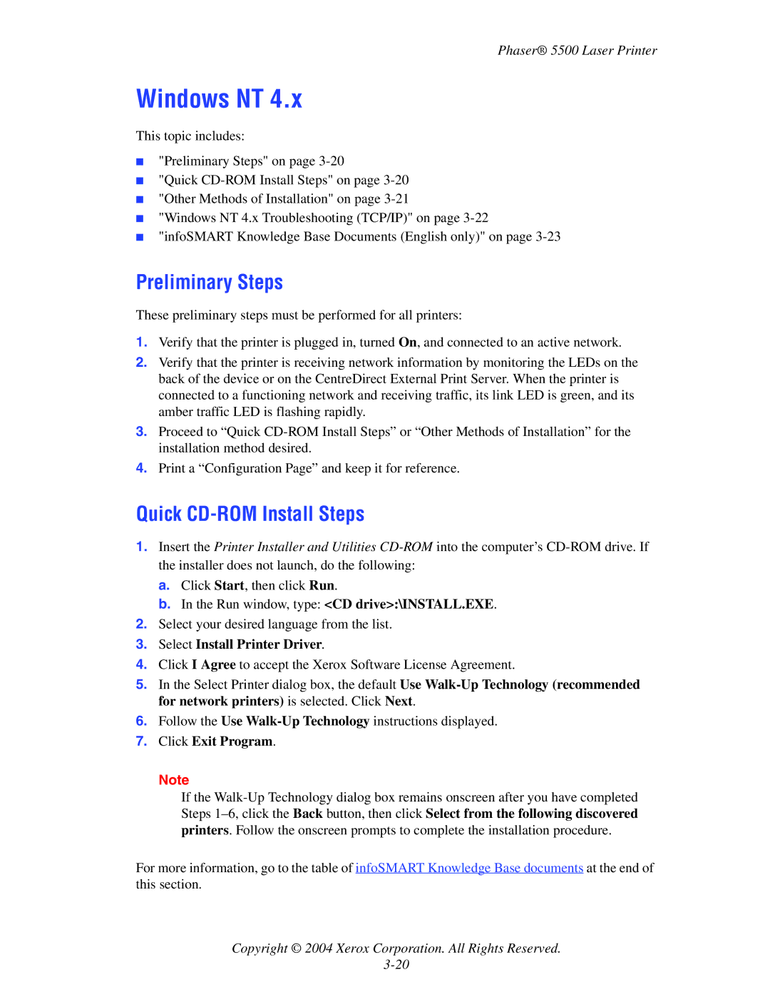 Xerox 5500 manual Windows NT, Preliminary Steps 