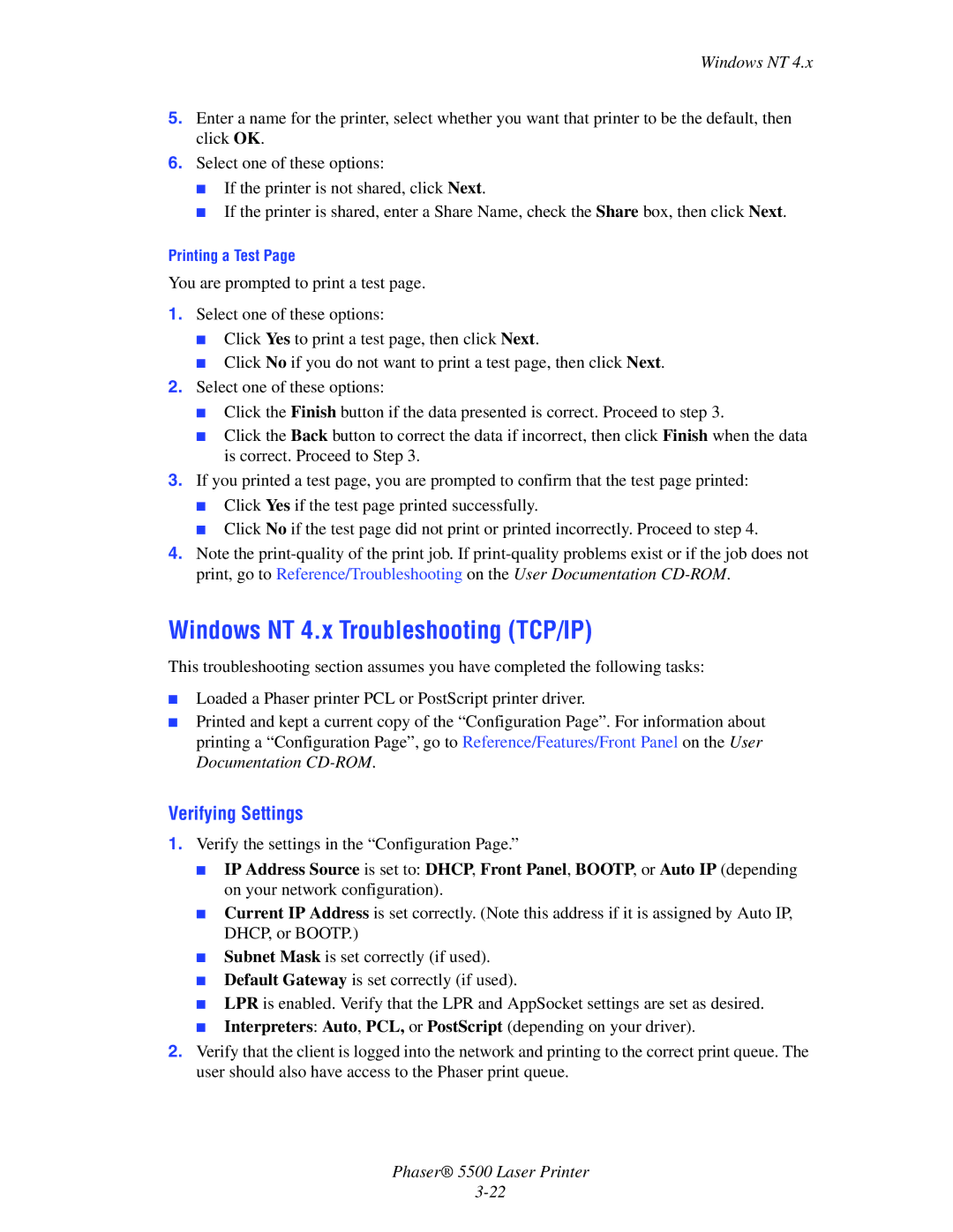 Xerox 5500 manual Windows NT 4.x Troubleshooting TCP/IP, Verifying Settings 