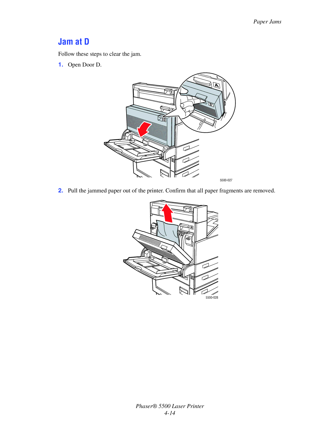 Xerox 5500 manual Jam at D 