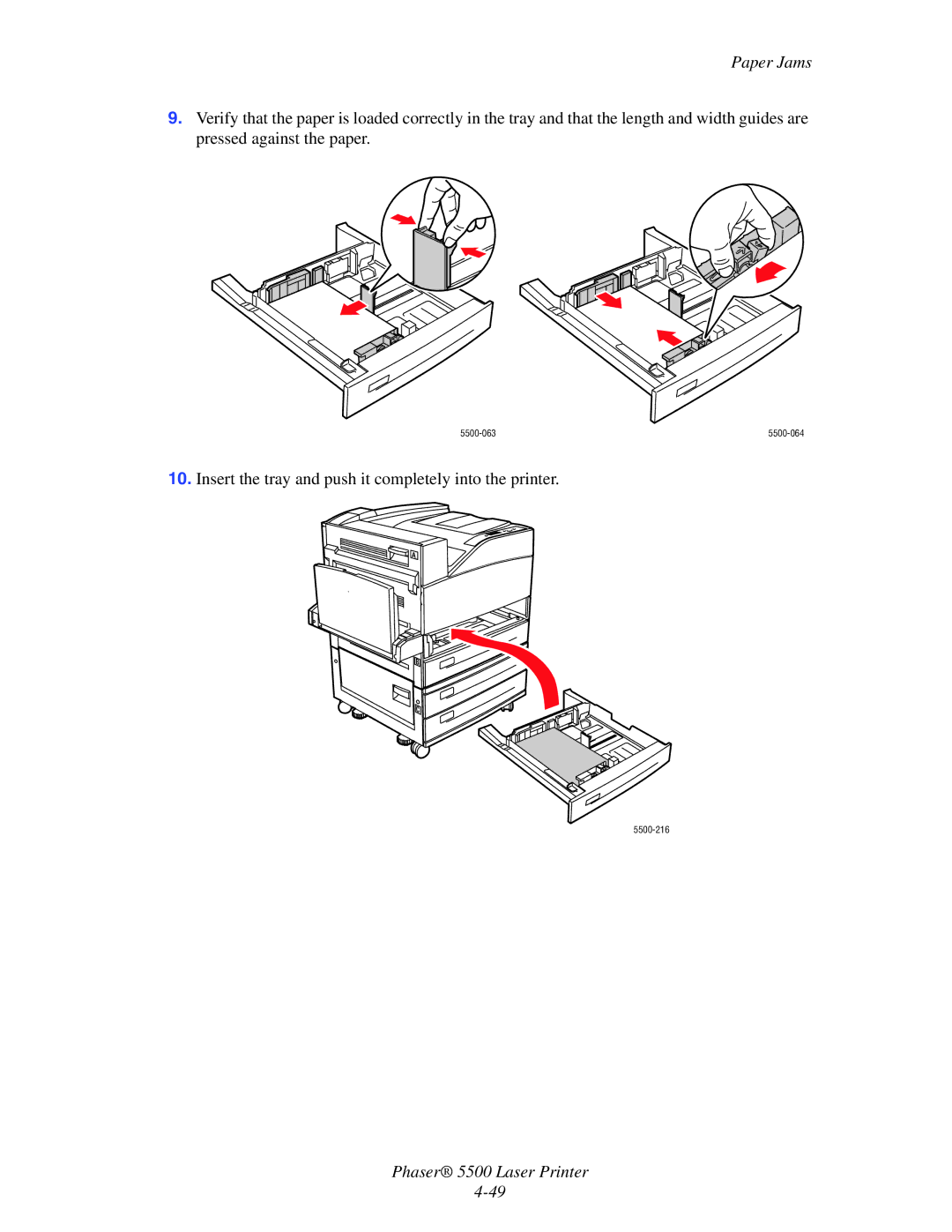 Xerox 5500 manual Insert the tray and push it completely into the printer 