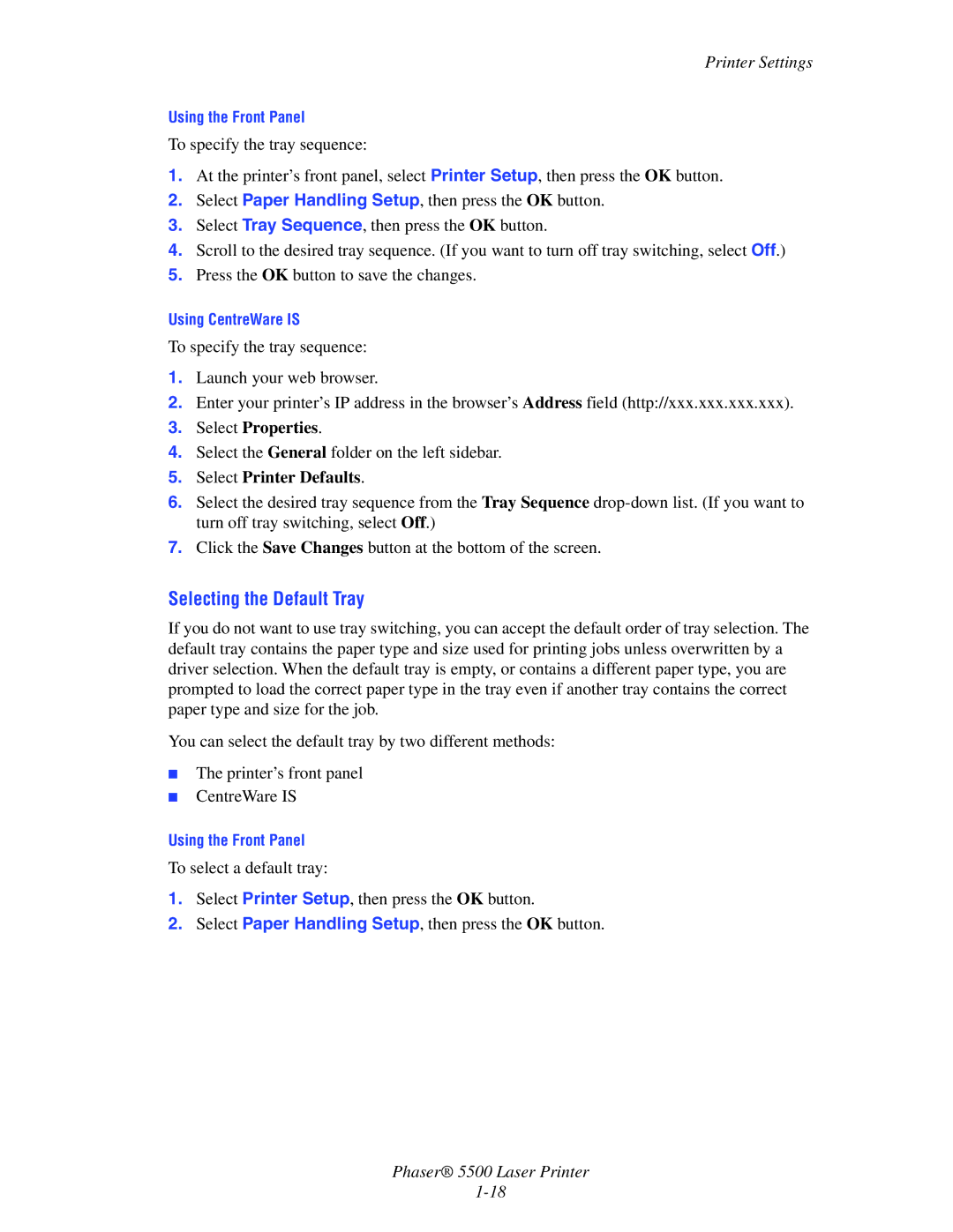 Xerox 5500 manual Selecting the Default Tray 