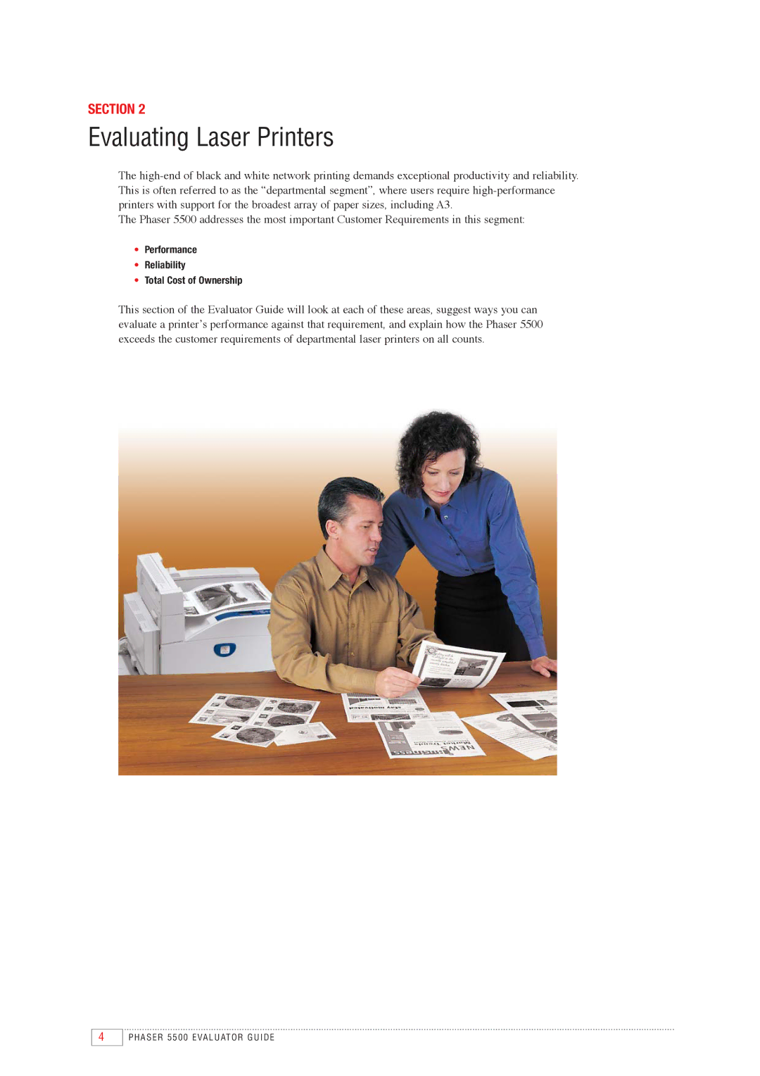 Xerox 5500 manual Evaluating Laser Printers, Section 