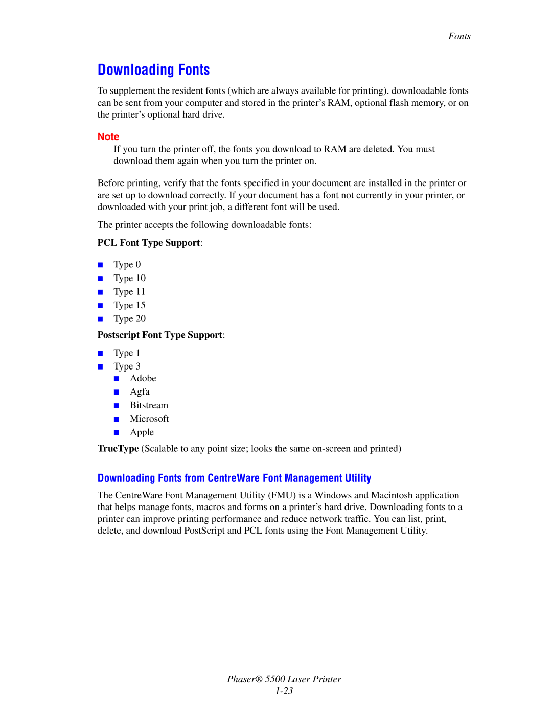 Xerox 5500 manual Downloading Fonts from CentreWare Font Management Utility 