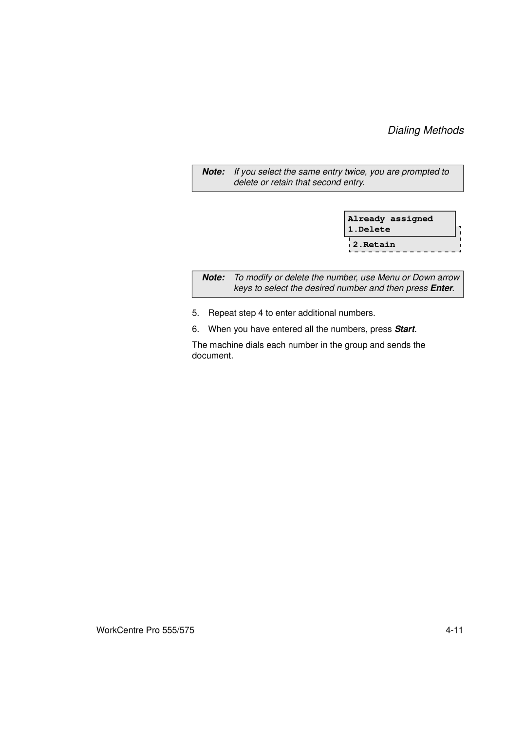 Xerox 575, 555 manual Already assigned 1.Delete Retain 