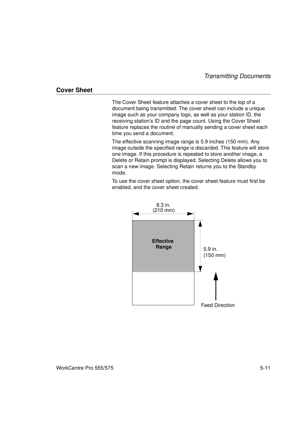 Xerox 575, 555 manual Cover Sheet, Effective Range 