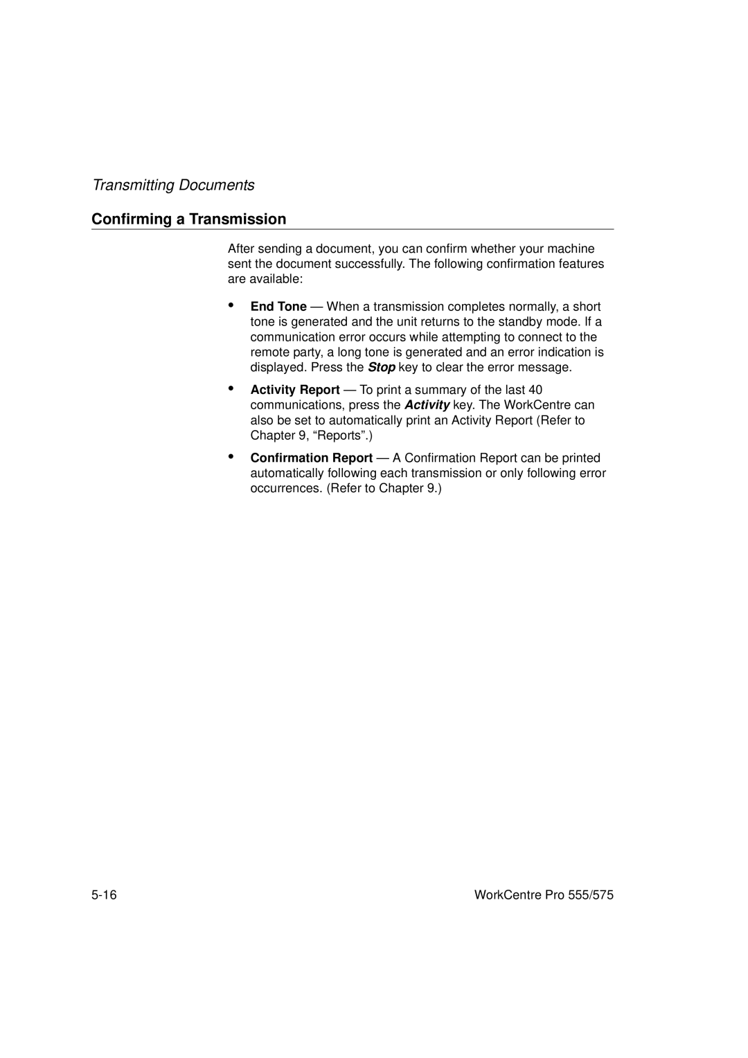 Xerox 555, 575 manual Confirming a Transmission 