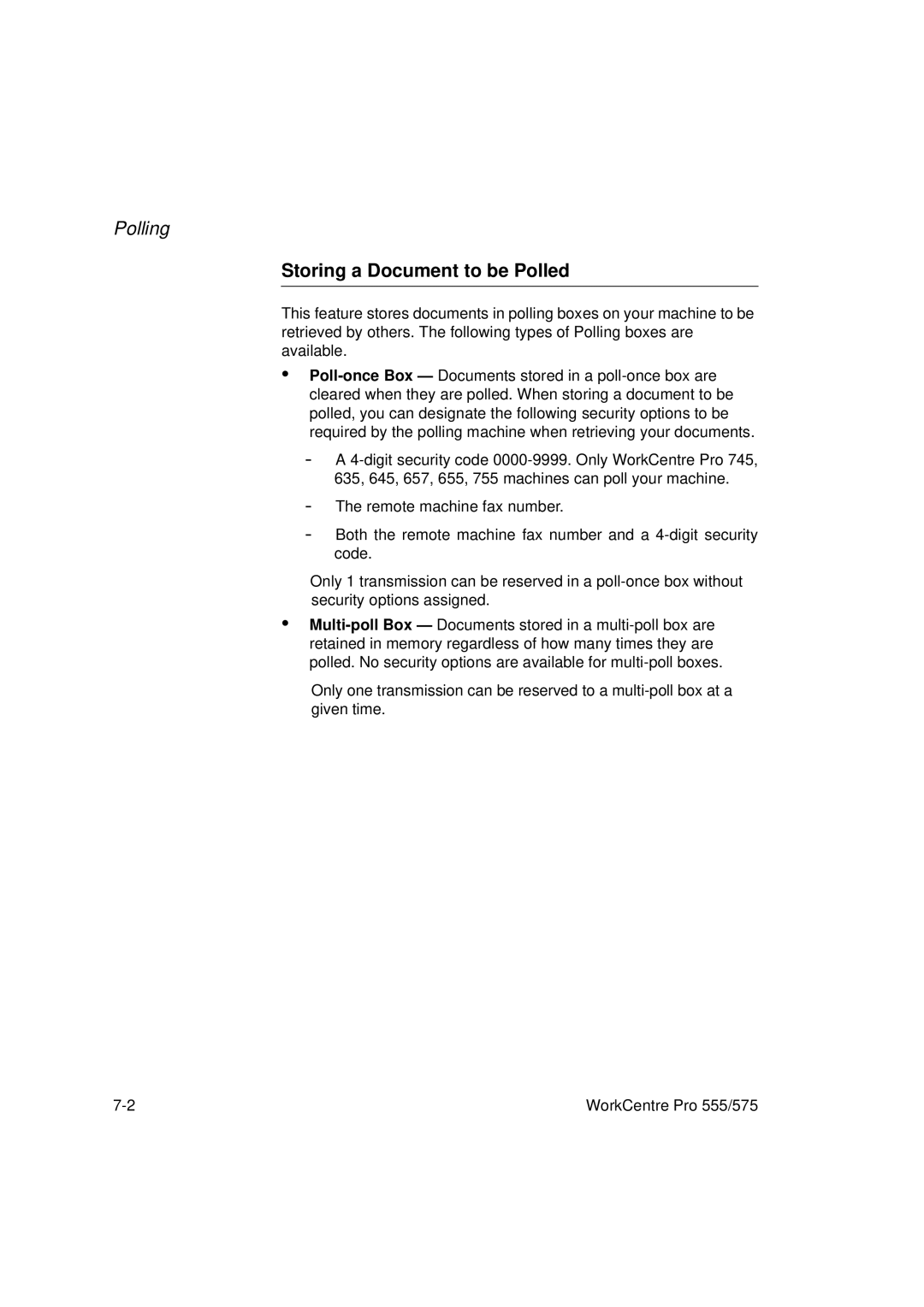 Xerox 555, 575 manual Storing a Document to be Polled 