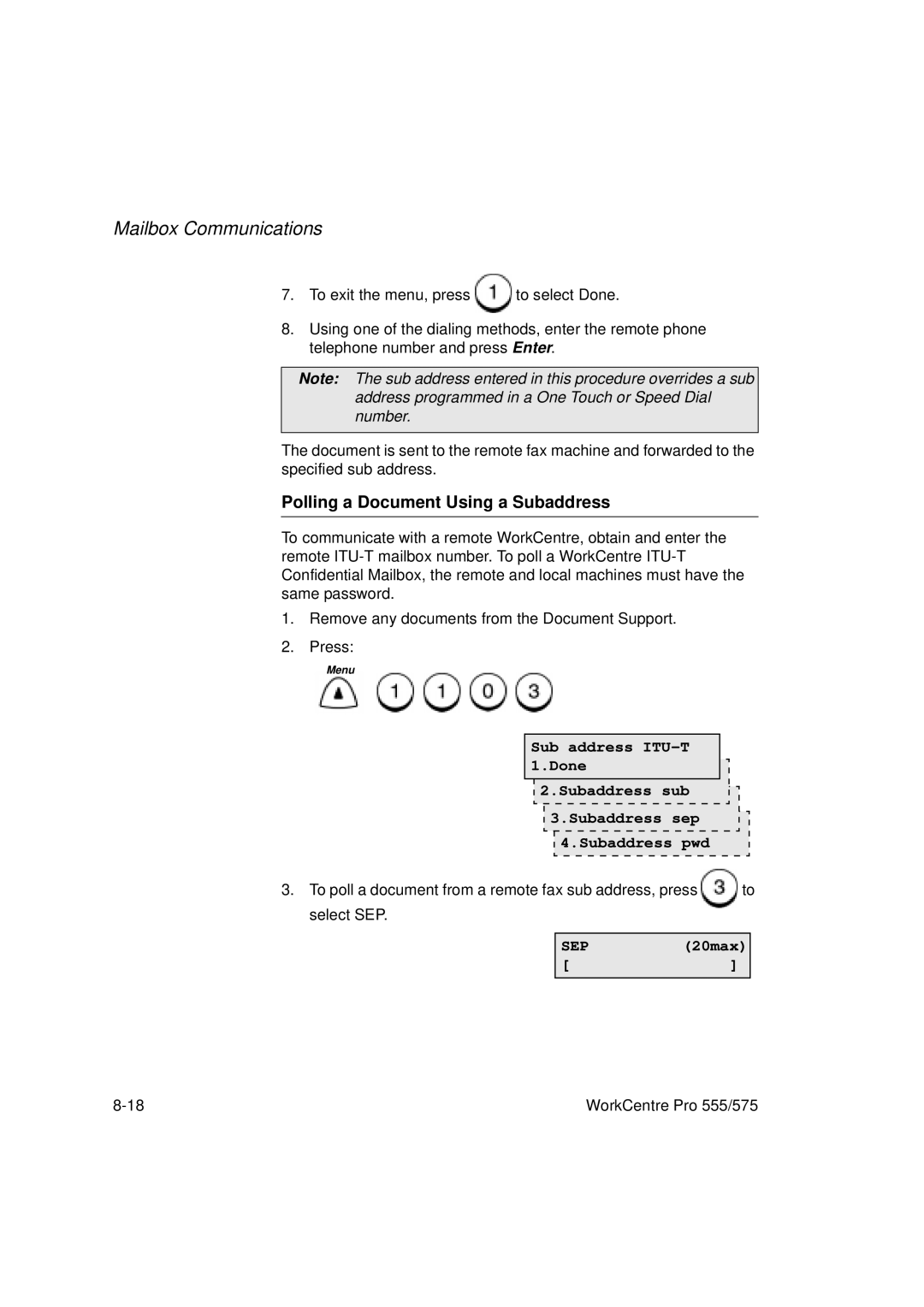 Xerox 555, 575 manual Polling a Document Using a Subaddress, SEP20max 