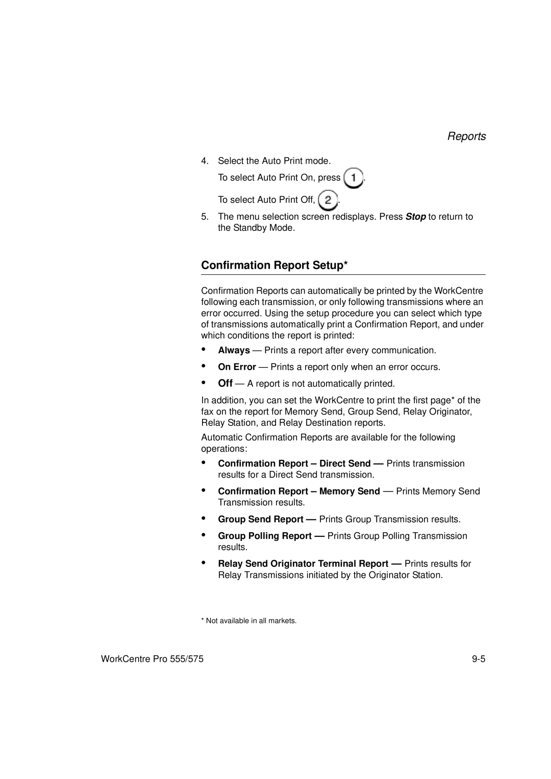 Xerox 575, 555 manual Confirmation Report Setup 