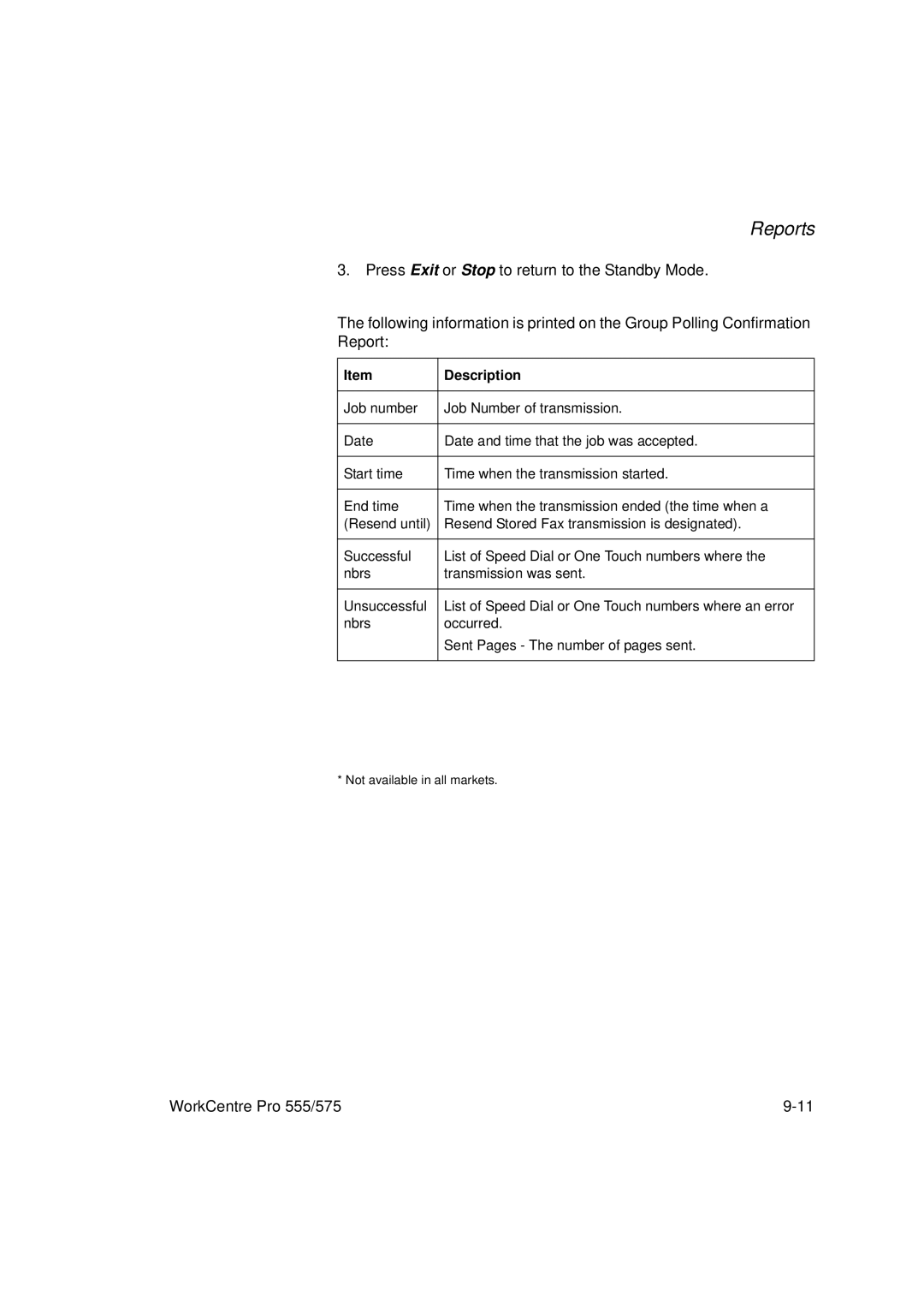 Xerox 575, 555 manual Reports 