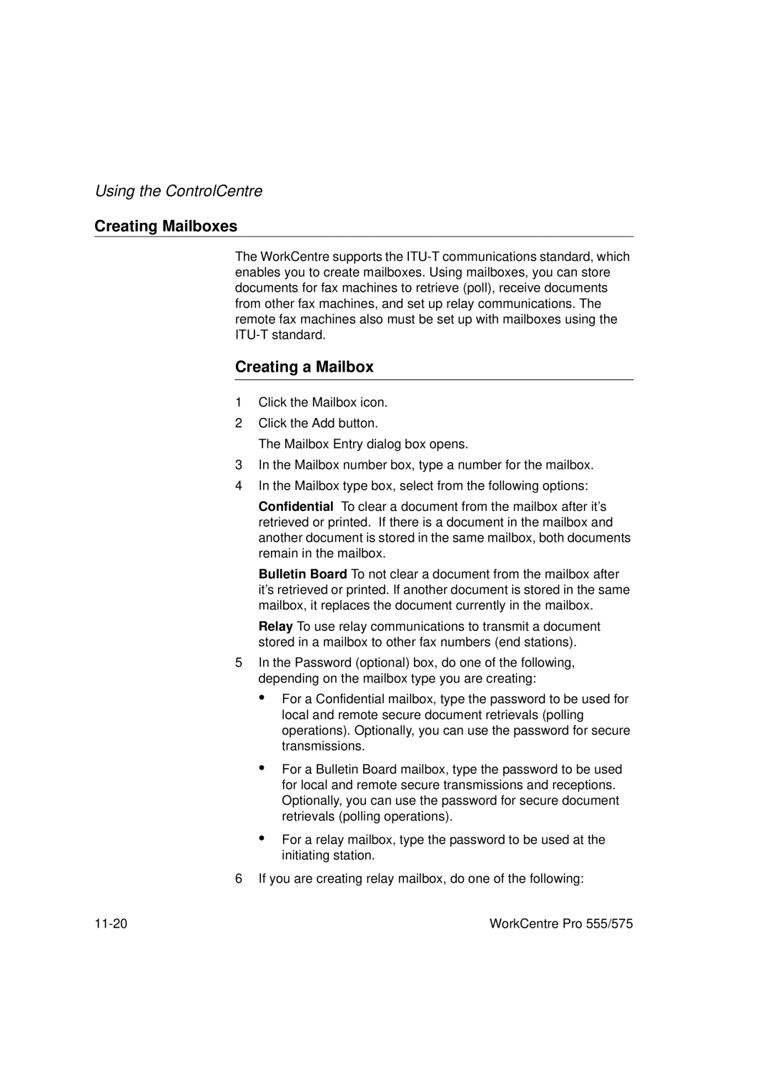 Xerox 555, 575 manual Creating Mailboxes, Creating a Mailbox 