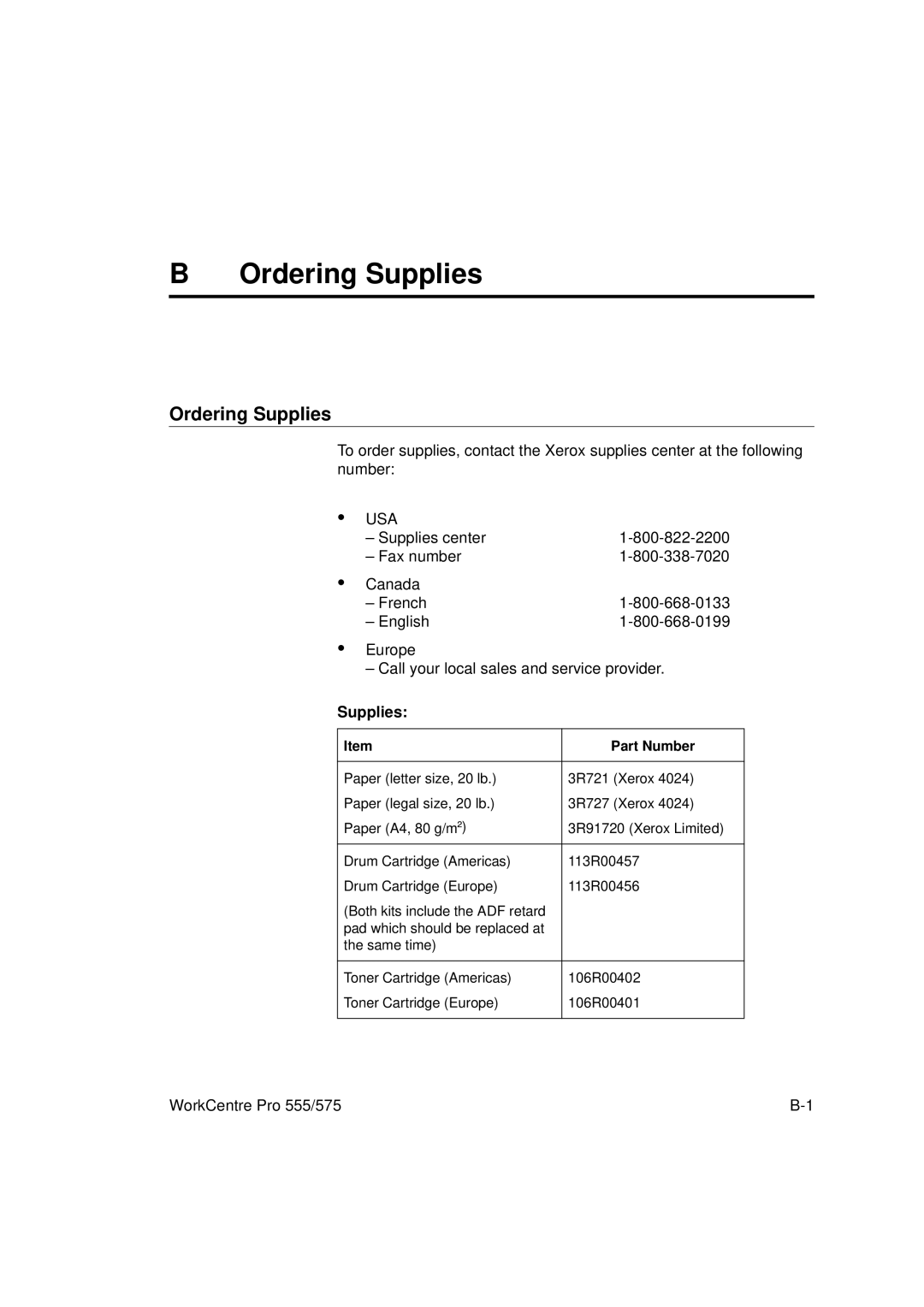 Xerox 575, 555 manual Ordering Supplies 