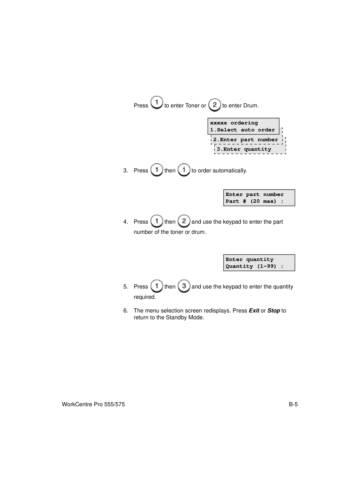 Xerox 575, 555 manual Enter part number 20 max, Enter quantity Quantity 